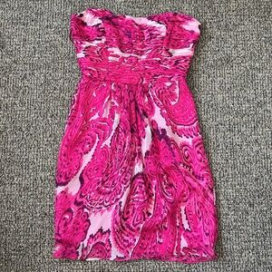 Milly Silk Strapless Gathered Fuchsia Pink Dress Size 2